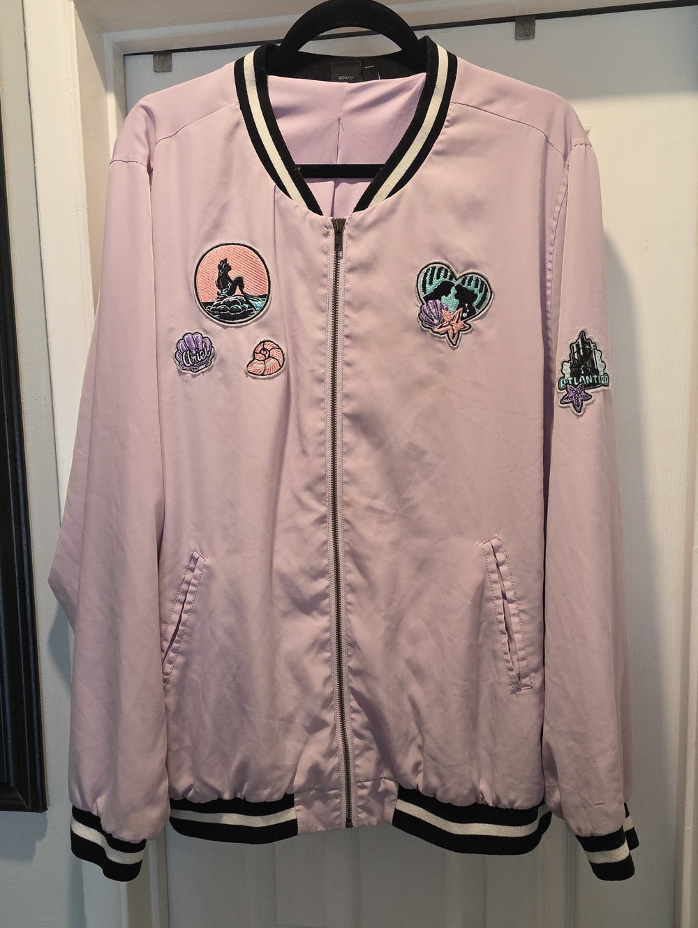 Women’s Light Lavender Bomber Jacket with Embroidered Patches